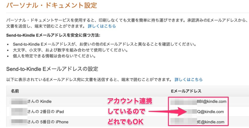 Kindle パーソナル・ドキュメント設定